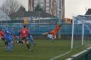 Action from Cammell Laird's 2-1 win over Stockport Georgians