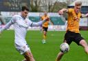Tranmere's Robbie Apter takes on the Newport County defence