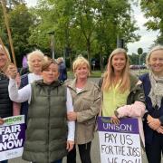 Margaret Greenwood MP with a group of Clinical Support Workers on the picket line outside Arrowe Park Hospital