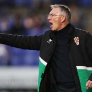 Tranmere Rovers manager Nigel Adkins gestures during the Sky Bet League Two match at Prenton Park