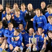 Cammell Laird 1907 FC celebrate winning the Wirral FA Senior Cup