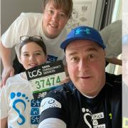 Dave Gray (pictured with his family, Angela and daughter Lilly), from Birkenhead, obtained his own place in the London Marathon and selected Stick ‘n’ Step as his charity to support once more. He has raised £2,150 so far