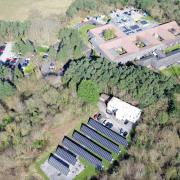 Aerial view of Aspire Murrayfield Hospital Wirral's solar panels