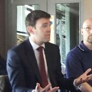 Andy Burnham addresses the audience in Hoylake today