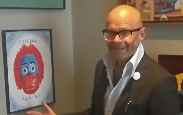Wirral Globe: Harry Hill with some of his work before Thursday's unveiling. Picture: Craig Manning