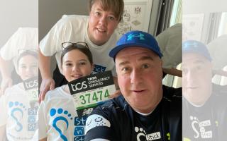 Dave Gray (pictured with his family, Angela and daughter Lilly), from Birkenhead, obtained his own place in the London Marathon and selected Stick ‘n’ Step as his charity to support once more. He has raised £2,150 so far