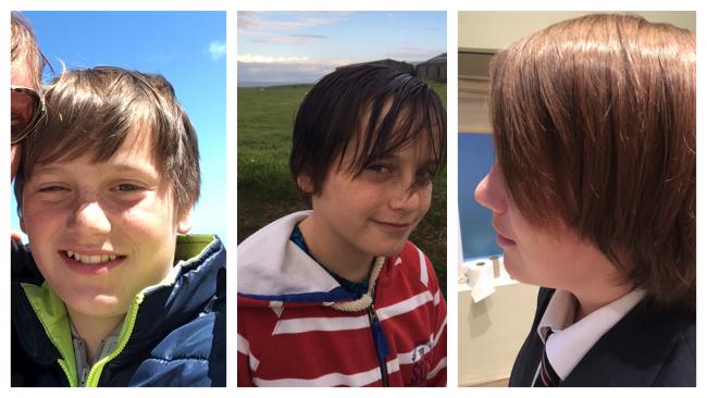Pictures showing how Cason's hair has grown over year