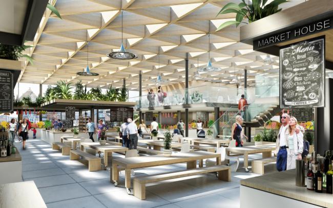 A computer generated image of the how the new indoor market will look