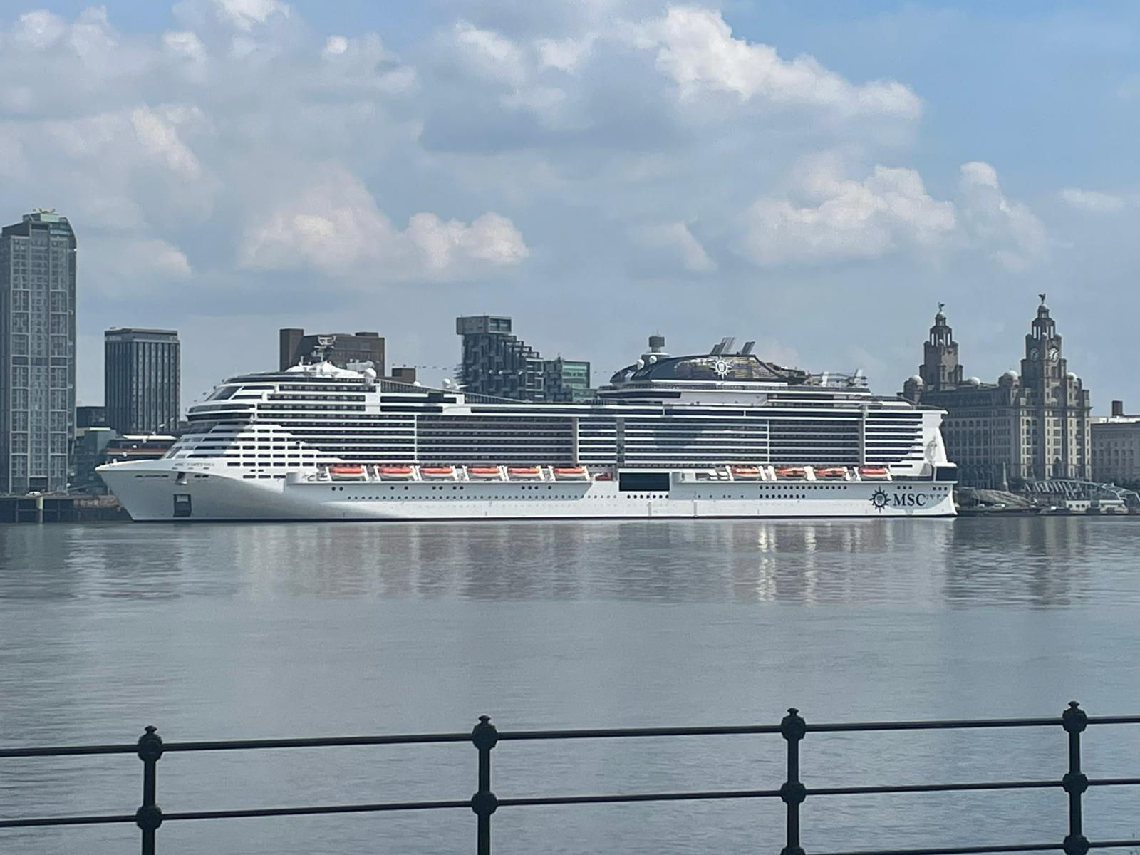 The MSC Virtuosa cruise ship arrived in the River Mersey on Tuesday morning