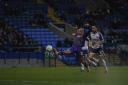James Vaughan stretches for the ball against Bolton. Photo: Tony Coombes