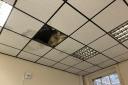 Damaged ceiling in Wallasey Town Hall\'s library. Credit: Edward Barnes