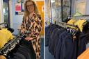 Mrs Roberts with the 'pre-loved' clothing rail.