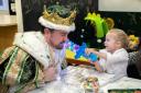 Tom Sterling, who plays The King in 'Jack & The Beanstalk' during visit to Ronald McDonald House at Arrowe Park Hospital