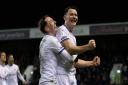 Tranmere Rovers players celebrate during their 4-2 win over Notts County
