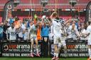 Tranmere Rovers celebrate return to the Football League following victory at Wembley this afternoon. All pictures by Richard Ault