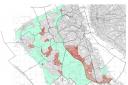 The red shaded areas depict parts of Wirral Green Belt that could be sold-off for development