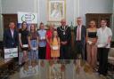 Wirral's Mayor and Mayoress; Clllr Jeff and Carol Green, with Ronan Kearney, chair of Wirral Sports Forum and Dave Simmonds representing Wirral Council’s Sports Development team with the bursary award winners.