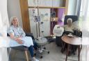 Margie, left, and Ann, right, having their chemotherapy together at Clatterbridge Cancer Centre – Liverpool.