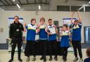 Pupils from Wirral Grammar School for Boys celebrate their Table Cricket success