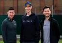Andy Murray poses with Tom (left) and Phil Beahon during the Castore partnership announcement at the Queen's Club, London