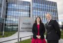 Police and crime commissioner Emily Spurrell with chief constable Serena Kennedy outside police HQ in Liverpool