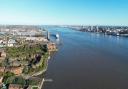 Aerial view of Woodside with Liverpool waterfront opposite