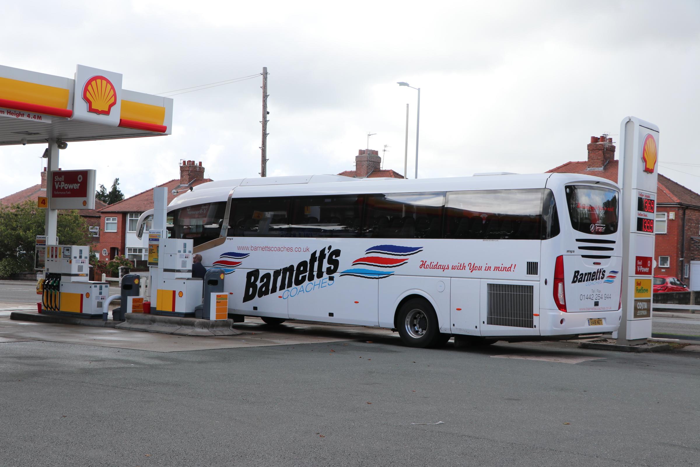 A coach fills up without restriction at Shell on the New Chester Road in Eastham