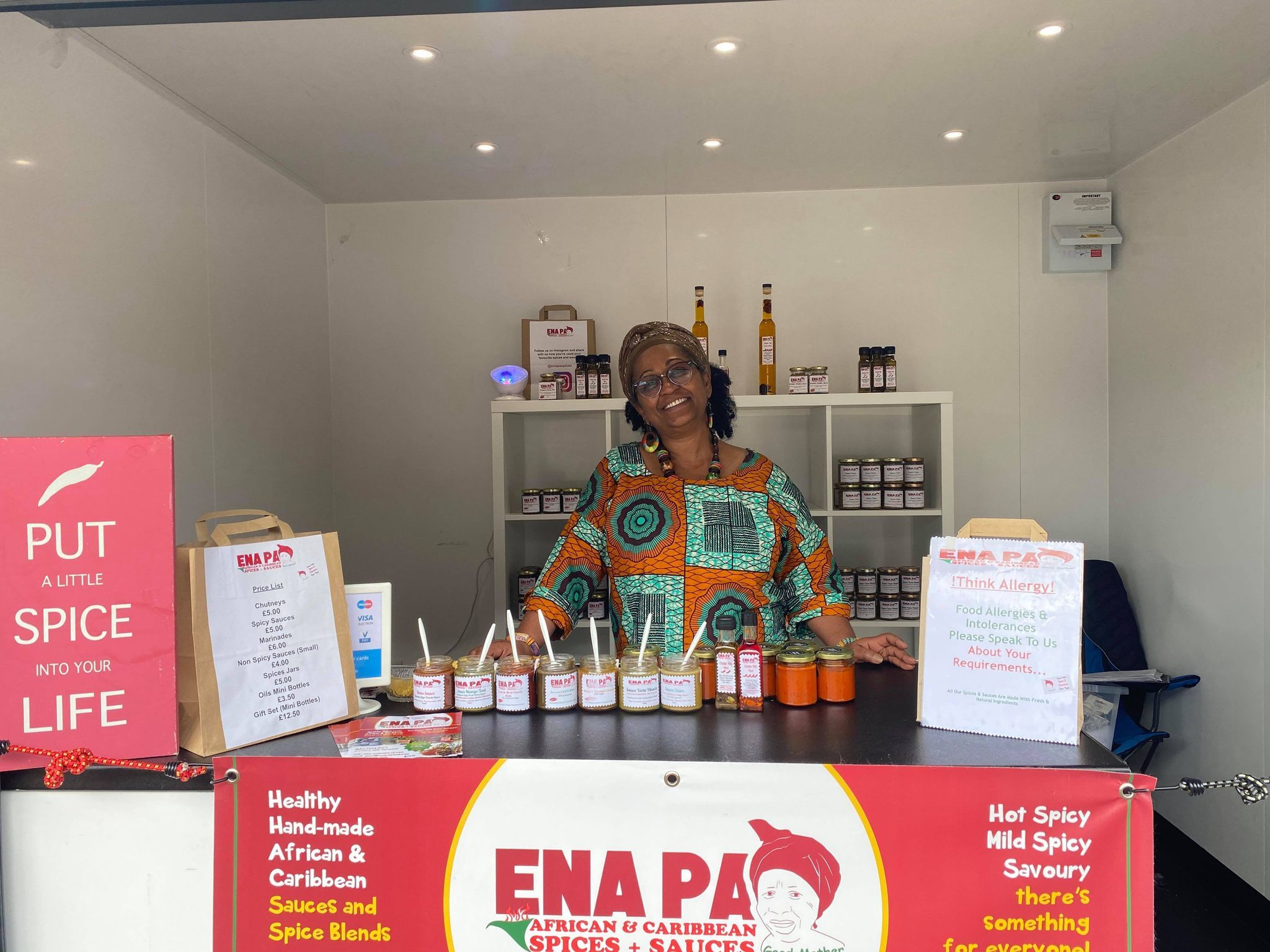 Janet with her chalet for Ena Spices