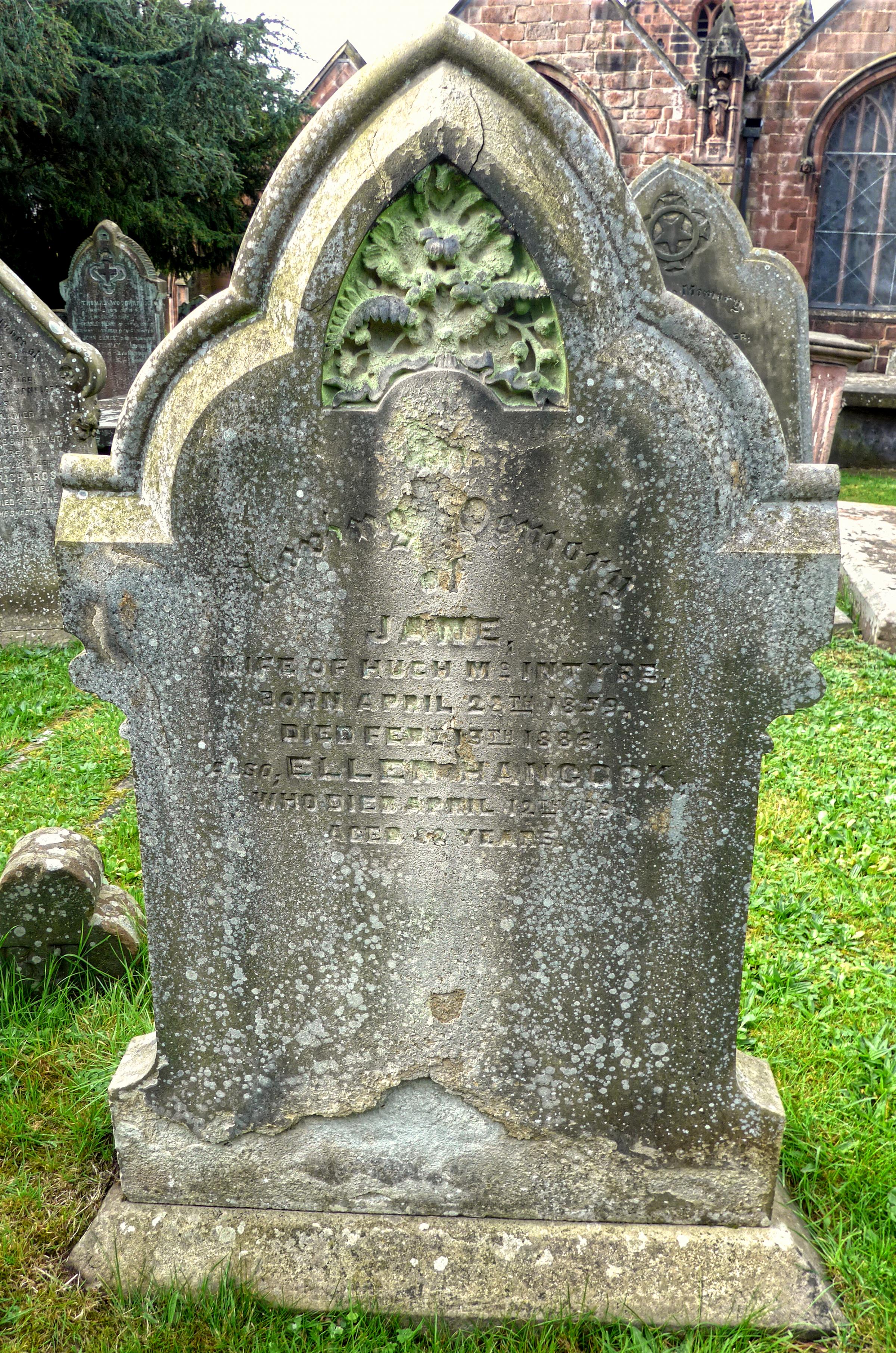 Jane McIntyres headstone in Eastham Churchyard