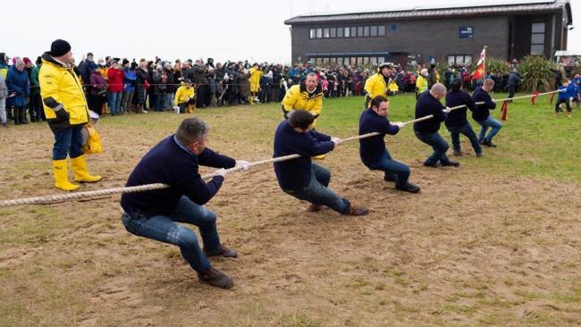 Hoylake RNLI’s Tug o’War team put their backs into the traditional Boxing Day competition. Picture: RNLI/ Victoria Phipps