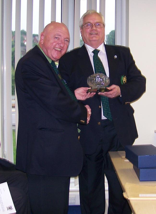Frank Robinson (left), is presented with a long service award by Cheshire FA Chairman David Edmunds, back in 2008