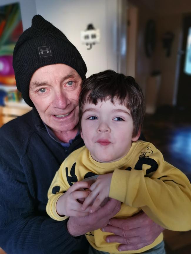 Norman Lovely with four-year-old grandson Jude, who has cerebral palsy and is supported by Stick ‘n’ Step
