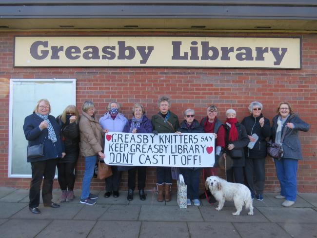 Some of the Greasby Knitters showing their support for the Library. Picture courtesy of Janet Thorning