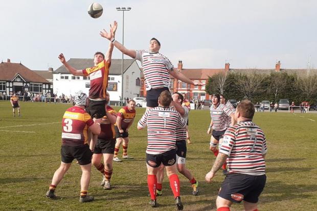 Paul Hellier claims a line out against Douglas. Picture courtesy of Peter Greville