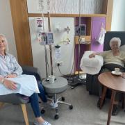 Margie, left, and Ann, right, having their chemotherapy together at Clatterbridge Cancer Centre – Liverpool.