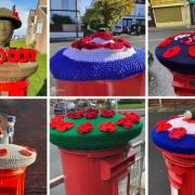 Wirral community yarn bomb borough with Remembrance Day post box toppers