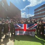 Pictured at flag raising  at Arrowe Park Hospital are: Mark Chidgey, Rev Malcolm Cowan, Merseyside Army Cadet Force; 156 Regiment RLC 324 Squadron and members of Staff Network  at the Trust
