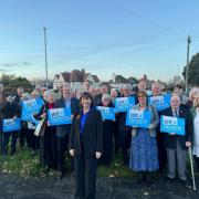 Jenny Johnson, the Conservative\'s candidate in Wirral West with Conservative councillors and members.
