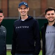 Andy Murray poses with Tom (left) and Phil Beahon during the Castore partnership announcement at the Queen's Club, London