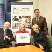 Margaret Greenwood MP (centre) with, from left to right, Chris Butcher (Workers’ Educational Association), Julian Fellowes, Debbie Hicks (Reading Agency), Robert Glick (Adult Literacy Trust) and Akex Stevenson (Learning and Work Institute)