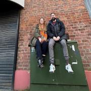 Kirsten Little and Liam Kelly outside Make's new home in Birkenhead