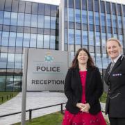 Police and crime commissioner Emily Spurrell with chief constable Serena Kennedy outside police HQ in Liverpool