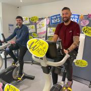 Boxing legend Tony Bellew and David Hughes, managing director of DT Hughes Group launching the Tour de Wards cycle challenge at Arrowe Park Hospital