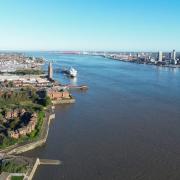 Aerial view of Woodside with Liverpool waterfront opposite
