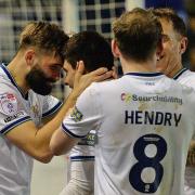 Tranmere Rovers celebrate during their 2-1 win over Mansfield