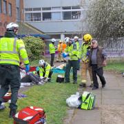 'Casualties' are treated by paramedics at the site of the emergency exercise.