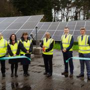 Jitesh Sodha, chair of Spire Healthcare’s sustainability committee, Martin Pye, director of estates and facilities, along with the senior management team at Spire Murrayfield Hospital, Wirral celebrated the newly installed solar panels with a ribbon