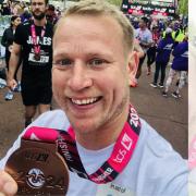 Alex Hay with his medal after completing London Marathon on Sunday
