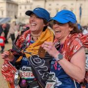 Left to right: Stacy Walsh and Nicola McShane after completing the London Marathon for Brain Research UK in memory of Susanne Adams