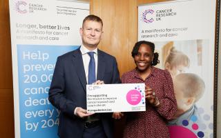 Justin Madders MP with nurse Mercia Jensen, a campaigns ambassador for Cancer Research UK.